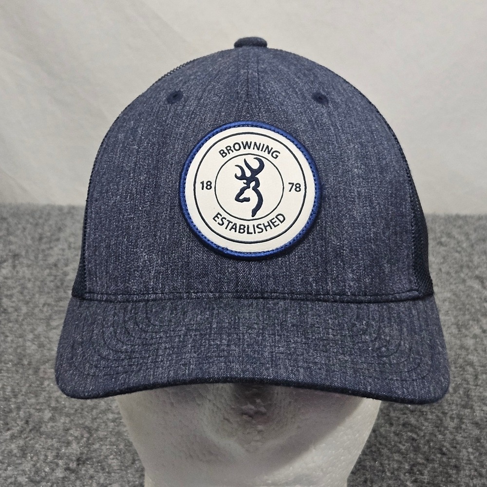 Browning Trucker Hat Navy Blue Hunting Buckmark Outdoors Firearms Guns Workwear